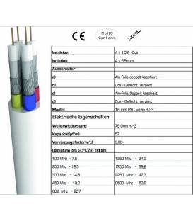 Cable coaxial 4 couleurs quattro 100m 4en1 idéal pour multiswitch 