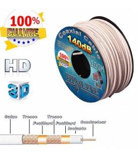 Cable coaxial 140 db 100m HD-LINE avec 10 fiches F