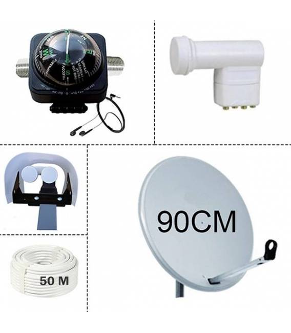 Sat-Schüssel 90cm LNB Quad LNB Wetterschutz Satfinder 50M Kabel