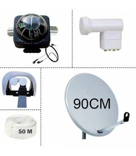 Sat-Schüssel 90cm LNB Quad LNB Wetterschutz Satfinder 50M Kabel