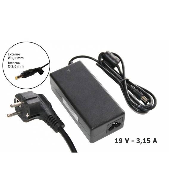 Chargeur de batterie ordinateur portable 19V 3.15A - Fiche 5.5 x 3 mm