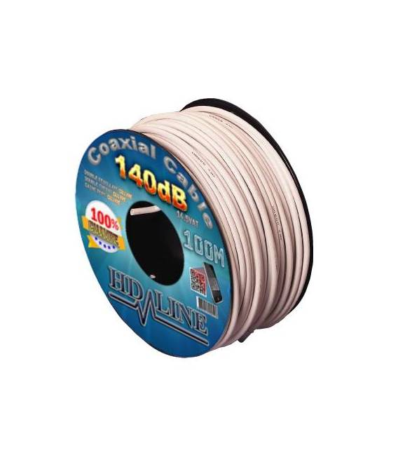COAXIAL CABLE 140dB 100M HD-LINE - 100% COPPER - 10 F CONNECTOR - TERRESTRIAL & ANTENNA SATELLITE