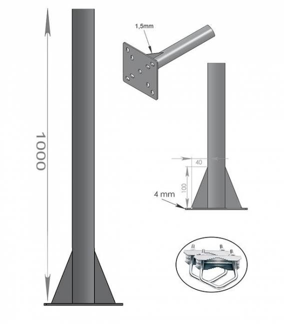 HD-LINE Mast mit Schelle Halterung Antenne BALKON 1M 100 CM für Spiegel Sat Schüssel - Decke & Boden & Dach & Balkon Montage