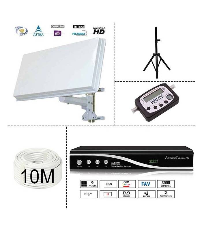 KIT SATELLITE FTA DEMODULATEUR 220V ! + PARABOLE PLATE + TREPIED