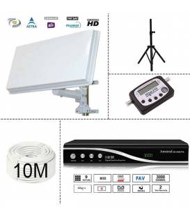 SET SATELLITE FTA - RECEIVER 220V SAT-Flachantenne Dreibeinstativ DIGITAL SATFINDER 10M KABEL