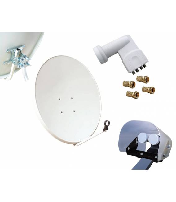 Kit HD-LINE Basic 4 décodeurs FTA avec Parabole 60cm acier, LNB Quad, Protection anti-pluie et 4 connecteurs