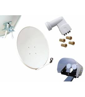 Kit HD-LINE Basic 4 décodeurs FTA avec Parabole 60cm acier, LNB Quad, Protection anti-pluie et 4 connecteurs