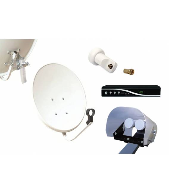 Kit HD-LINE Sat Schüssel 60cm Stahl + Receiver FTA HD + LNB Single + Wetterschutz + 1 F-Stecker