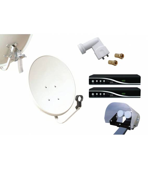 Set HD-LINE Basic Sat-Schüssel 60cm Stahl 2 Receiver HD FTA LNB Twin Wetterschutz 2 Verbinder