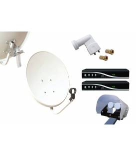 Set HD-LINE Basic Sat-Schüssel 60cm Stahl 2 Receiver HD FTA LNB Twin Wetterschutz 2 Verbinder