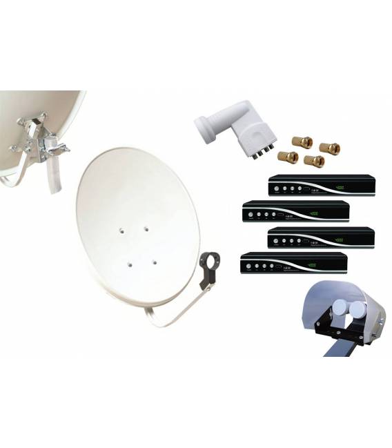 Kit HD-LINE Basic Satellite Dish 60cm Steel + 4 Receiver HD FTA + LNB Quad + Weather Protection + 4 connectors