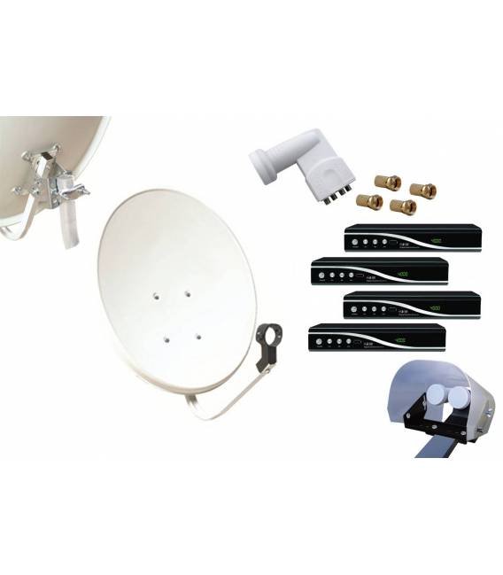 Kit HD-LINE Basic Parabole 60cm acier + 4 Demo HD FTA + LNB Quad + Protection anti-pluie + 4 connecteurs