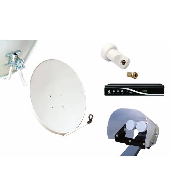 Set HD-LINE Basic Sat-Schüssel 80cm Stahl Receiver FTA HD LNB Single Wetterschutz 1 Verbinder