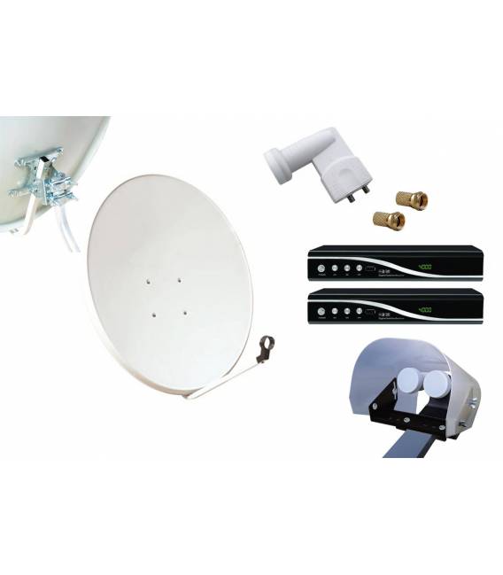 Set HD-LINE Basic Sat-Schüssel 80cm Stahl 2 Receiver FTA HD LNB Twin Wetterschutz 2 Verbinder