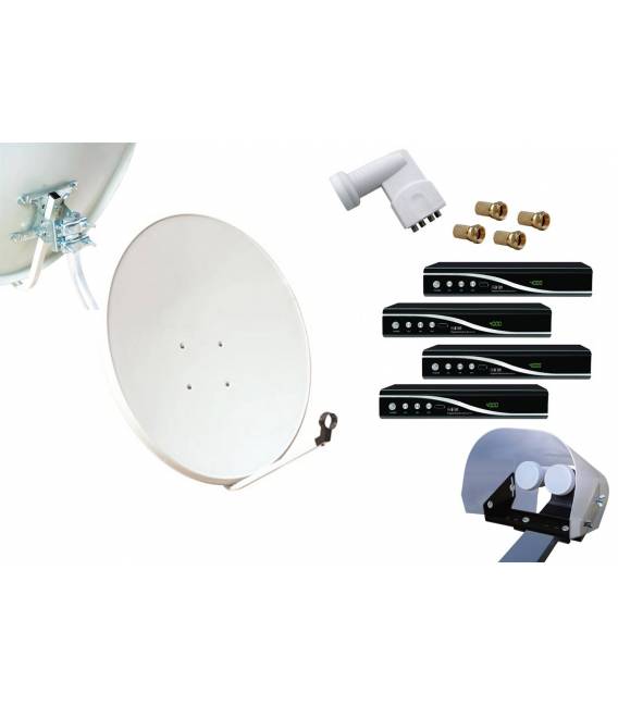 Set HD-LINE Basic Sat-Schüssel 80cm Stahl 4 Receiver HD FTA LNB Quad Wetterschutz 4 Verbinder