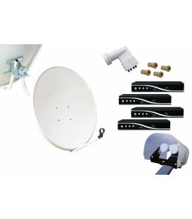 Set HD-LINE Basic Sat-Schüssel 80cm Stahl 4 Receiver HD FTA LNB Quad Wetterschutz 4 Verbinder
