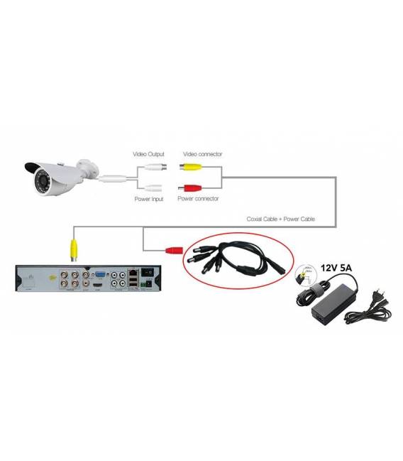 Adaptateur splitter 1 en 4 cordon pour alimentation camera de surveillance - 1 femelle / 4 male