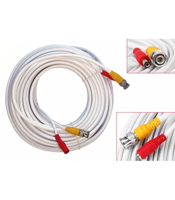 20M Cable white for Security Camera CCTV - With Connectors BNC and DC