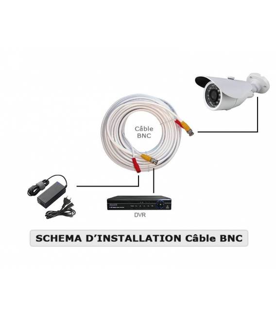 20M Cable white for Security Camera CCTV - With Connectors BNC and DC