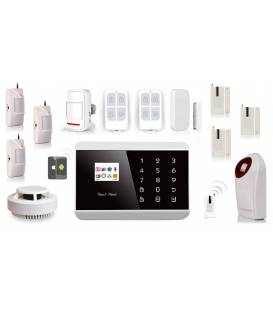 Equipement alarme sans fil avec 3 détecteurs présence et 3 détecteurs instrusions, detecteur fumée et sirène