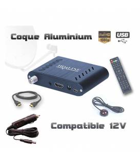 HD-LINE HD-120 + Allume-cigare Mini démodulateur satellite FTA coque alu 220V 12V Bip signal HDMI USB Déport IR