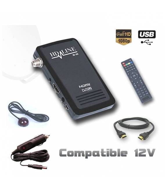 HD-LINE HD-100 + Allume-cigare Mini récepteur satellite FTA HD 220V 12V Idéal camping Bip signal