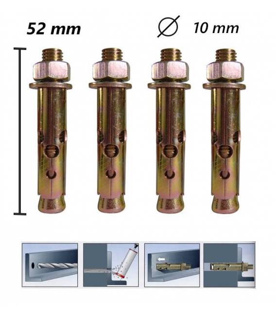 4X Vis Cheville Béton 52mm à frapper 10mm diamètre
