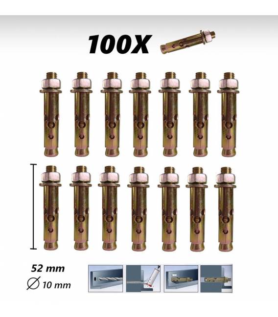 100X Vis Cheville Béton 52mm à frapper 10mm diamètre
