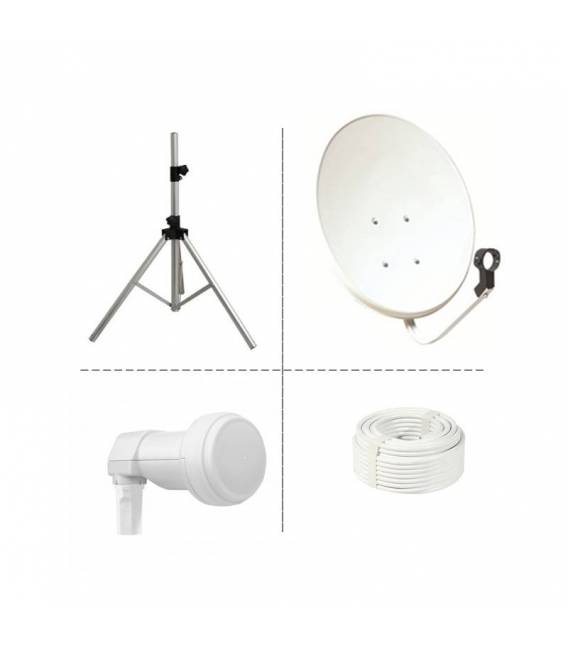 KIT Camping parabole 50 cm + LNB Single + 10m Cable + Trépied mât télescopique
