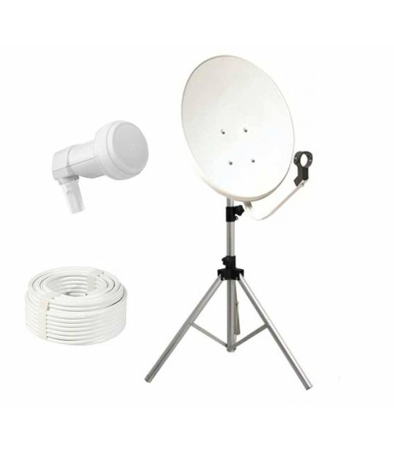KIT Camping parabole 50 cm + LNB Single + 10m Cable + Trépied mât télescopique