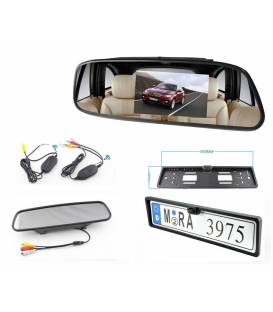 Caméra support plaque d'immatriculation + Rétroviseur Central - SANS FIL - Fixation avant / arrière - Angle 170° - Waterproof