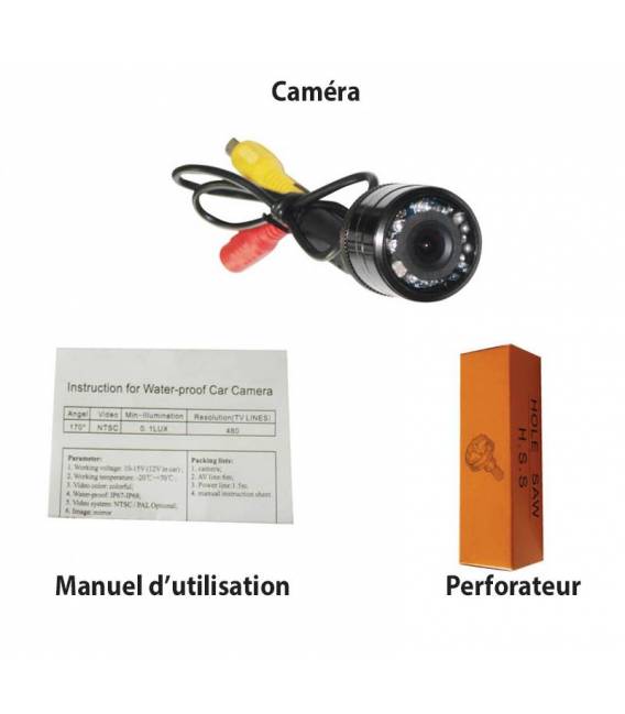 Mini Caméra voiture Recul + Rétroviseur Central - SANS FIL - Fixation avant / arrière auto - LED Nuit - Angle 120° - Waterproof