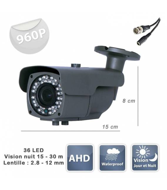  Camera de surveillance WZ-950 AHD noire IR 24 LED IR CUT - 960P métal - Waterproof