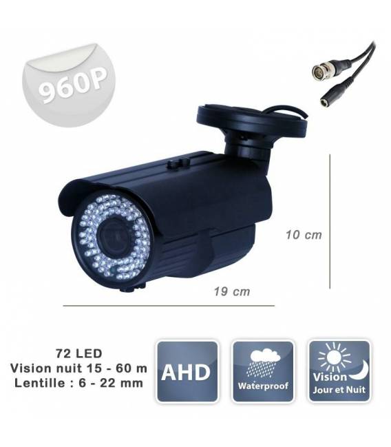  Camera de surveillance WZ-1100 AHD noire IR 72 LED IR CUT - 960P métal - Waterproof