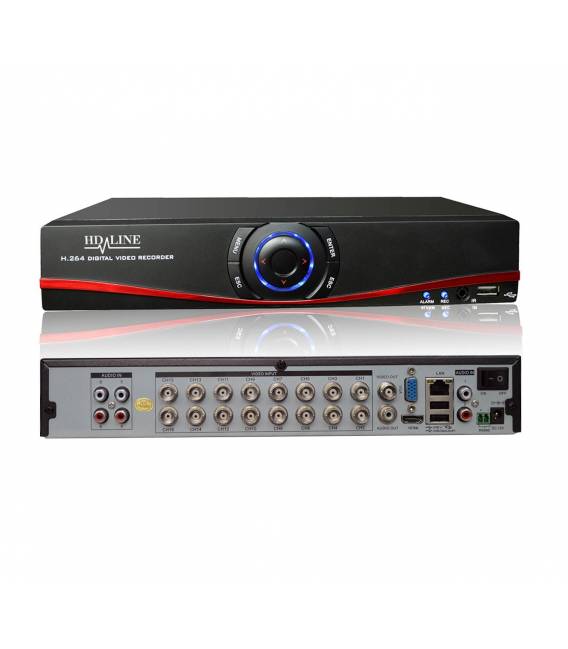 HD-LINE Enregistreur DVR 16 sorties Hybride AHD et IP - H.264 Vidéosurveillance caméras AHD 960P et IP 1080P 