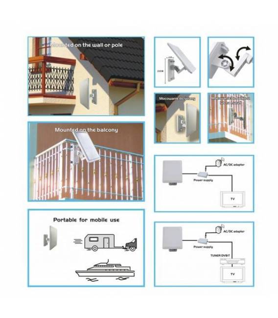 DVB-T ANTENNE PLATE TERRESTRE TNT UHF VHF Full HD omnidirectionnelle 64 dB