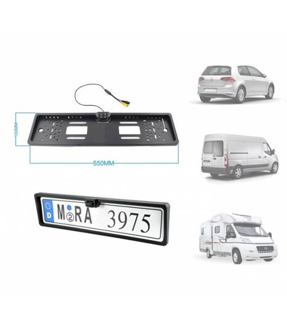 Mini Caméra voiture support plaque d'immatriculation - Fixation avant / arrière - Angle 170° LED IR Nuit - Waterproof