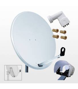 Kit HD-LINE PRO Parabole 100cm acier blanche + LNB Quad + Protection anti-pluie + 4 connecteurs