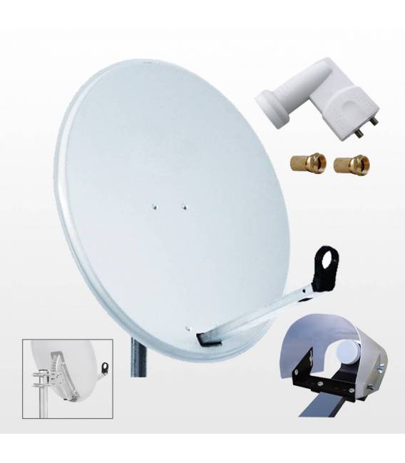 Kit HD-LINE PRO Parabole 100cm acier blanche + LNB Twin + Protection anti-pluie + 2 connecteurs