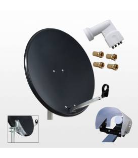 Kit HD-LINE PRO Parabole 80cm acier anthracite + LNB Quad + Protection anti-pluie + 4 connecteurs
