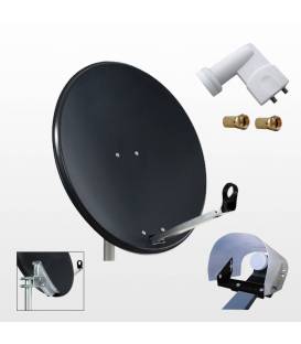 Kit HD-LINE PRO Parabole 80cm acier blanche anthracite + LNB Twin + Protection anti-pluie + 2 connecteurs