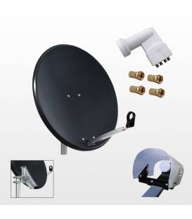 Kit HD-LINE PRO Parabole 60cm acier anthracite + LNB Quad + Protection anti-pluie + 4 connecteurs