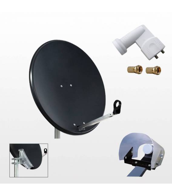 Kit HD-LINE PRO Parabole 60cm acier anthracite + LNB Twin + Protection anti-pluie + 2 connecteurs