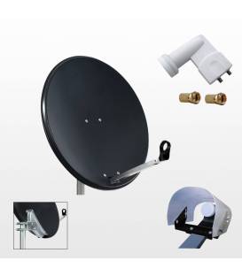 Kit HD-LINE PRO Parabole 60cm acier anthracite + LNB Twin + Protection anti-pluie + 2 connecteurs