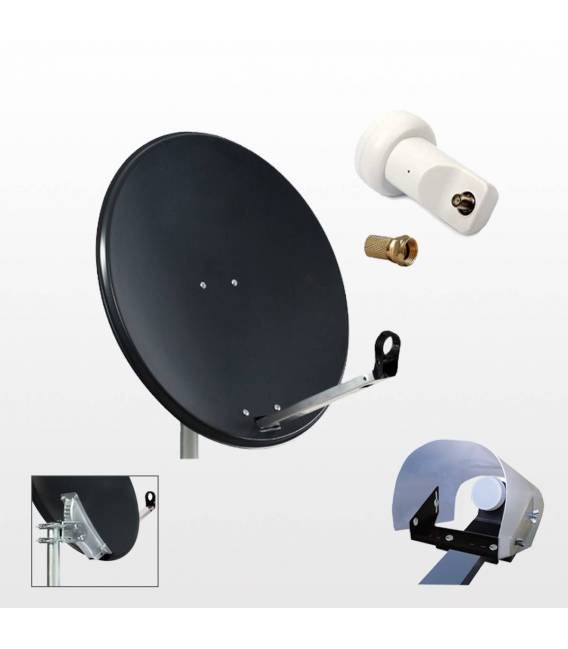 Kit HD-LINE PRO Parabole 60cm acier anthracite + LNB Single + Protection anti-pluie + 1 connecteur