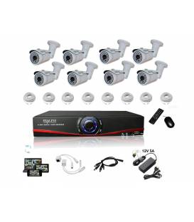 Kit Vidéosurveillance IP NVR 8 caméras IP-1300 8x 20m RJ45 8x adaptateurs DC/RJ45 1/8 splitter Alim