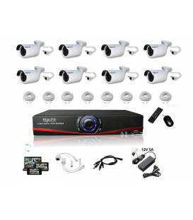 Kit Vidéosurveillance IP NVR 8 caméras IP-1250WC 8x 20m RJ45 8x adaptateurs DC/RJ45 1/8 splitter Alim
