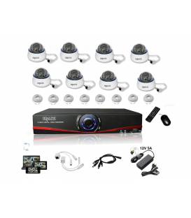 Kit Vidéosurveillance IP NVR 8 dômes IP-1200DC 8x 20m RJ45 8x adaptateurs DC/RJ45 1/8 splitter Alim