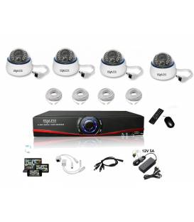 Kit Vidéosurveillance IP NVR 4 dômes IP-1200DC 4x 20m RJ45 4x adaptateurs DC/RJ45 1/4 splitter Alim