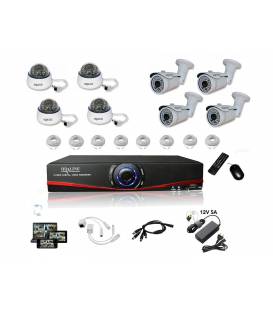 Kit Vidéosurveillance IP NVR 4 dômes IP-1200 4 caméras IP-1300 8x 20m RJ45 8x adaptateurs DC/RJ45 1/8 splitter Alim